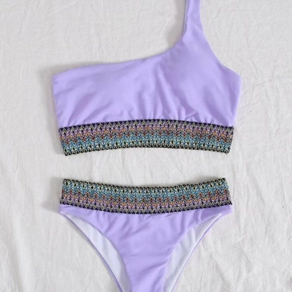 Purple One Shoulder Bikini Swimsuit